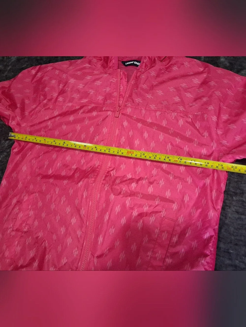 Lands' End Pink Hooded Full Zip Windbreaker Rain Jacket Girls Size L (14-16)